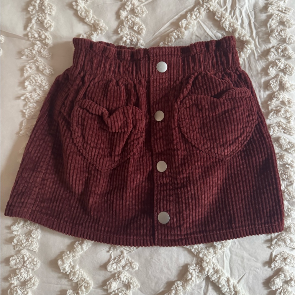 Old Navy 2T Burgundy Corduroy Skirt with Heart Pockets